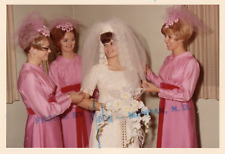 Vintage Photo Pretty Bride 1960s Bridesmaids Pink Dresses Women Wedding Proof picture