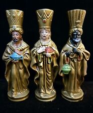Vintage Wisemen Candle Holders Set of 3 King Magi Nativity Paper Mache Chalkware picture