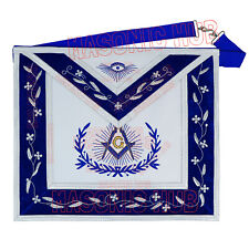 Master Mason with Embroidered Border Masonic 100% Lambskin Apron  [Blue & White] picture