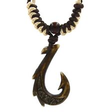 Hawaiian Jewelry Manu Makau Style Fish Hook Necklace with Hawaii Koa Wood Bead picture