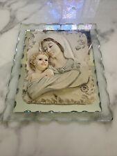 Capodimonte Virgin Mother and Child Glass Mirror Religious Plaque Italy picture
