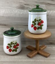 SET OF 2 Vintage McCoy Pottery Canisters Strawberry Country w Lids 135 6 Inch picture