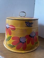 Vintage HAND PAINTED Cannister Orange Red  Floral 2 Pc 6x9” Seed Flour picture