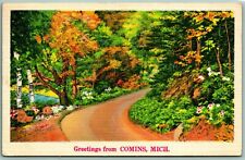 Generic Scenic Greetings From Comins Michigan MI Linen Postcard F14 picture