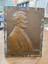 Victor D. Brenner Abraham Lincoln Bronze Plaque  1907 rare green marble original picture