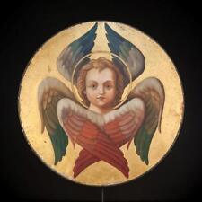 Angel Painting on Metal Sheet | 1800s Antique Archangel Putto Cherub Art | 23.8