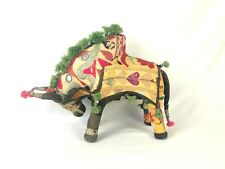 Vintage Large Nandi Brahma Bull Embroidered Fabric w Mirrors Made in India  picture