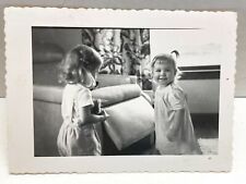 Vintage Photo Little Girls Playing Near Recliner Sisters 1950s picture