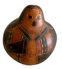 Peruvian Folk Art Hand Carved Gourd  Peru With a Music Instrument  4