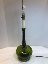 Vintage Lamp Green Glass Hollywood Regency Mid Century Lamp MCM Brass picture