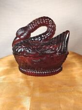 HSINCHU Glass Deep Red Nesting Swan Covered Glass Butter -  Candy Dish Glow  picture