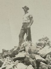 2H Photograph 1932 Handsome Man Holding Rifle Gun Top Of Saddle Peak California  picture