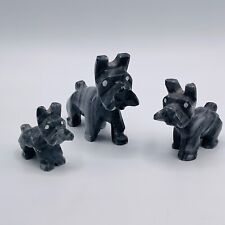 VTG Set of 3 Carved Stone Scottish Terrier Scotty Dog Figurines Family Gray Rock picture