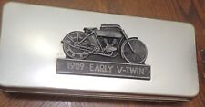 HARLEY DAVIDSON 1909 Early V-Twin Motorcycle on Metal Tin Candy Box Man Cave  picture