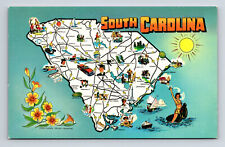 Pictorial Tourist Map State Flower Greetings South Carolina SC Postcard picture