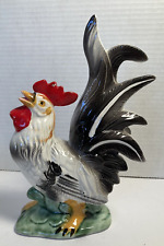 Vintage Rooster Chicken Figurine Black & White Hand-Painted Ceramic Japan Made picture