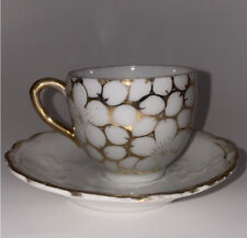 Antique demitasse Fine Bone China Cup and Saucer Set - Gold Gilt Hand Painted picture