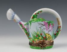 Limoges France Watering Can Frog Flowers Trinket Box Peint Main Porcelain Pail picture