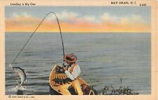 c.1940 Landing a Big One Bay Head NJ post card Fishing picture