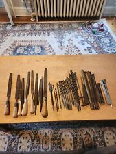 Vintage Lot of Chisels, Files, Auger Bits, Masonry Tools, Brass Rod picture