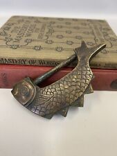 Vintage Antique Japanese Fish Shaped Brass Lock With Pull Through Pin Rare 4.5” picture
