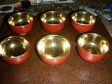 SAKE CUP SET...SET OF 6 MAROON WITH GOLD DESIGN AND GOLD INTERIOR SAKE CUPS picture