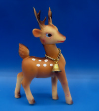 vtg 1950s Christmas decoration Reindeer soft rubber poseable head bell 4.5