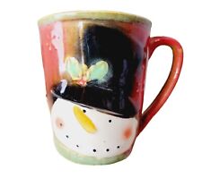 Christmas Snowman Mug Cup Burton and Burton Cranberry Sage Green Ceramic Glazed picture