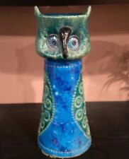 Vintage Rosenthal Netter Blue Green Owl Vase Candleholder Orig Sticker 11 Inches picture