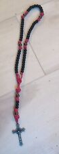 NEW Red Paracord Rosary black red acrylic St. Benedict Crucifix Catholic Rugged picture