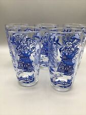 Set Of 5 Vintage Blue Willow Drinking Glasses Tumblers picture