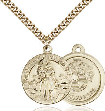 14K Gold Filled St Joan Of Arc Marines Military Soldier Catholic Medal Necklace picture