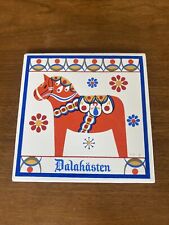 Vintage Swedish Dalahasten Dala Horse Scandinavian Art Tile Trivet Souvenir 6” picture