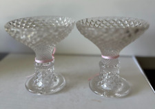 Pair of Diamond Pattern Cross Cut Clear Glass Candleholders Vintage 4