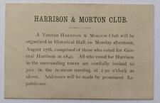 POLITICAL c1888 HARRISON & MORTON CLUB INVITATION CARD for 1840 HARRISON VOTERS picture