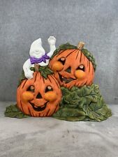 Vintage Hand Painted Ceramic Halloween Lighted Ghost and Jack O Lantern pumpkins picture