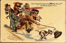 Man Chasing Hat People Laughing Comic Art Antique Humor Postcard c1910 picture