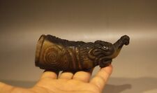 Real Rare Tibet 1700s Old Buddhist Carved Oxhorn Instruments Mantra Horn Amulet picture