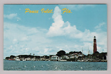 Postcard FL Old Lighthouse Boats Docks Seagulls Water View Ponce Inlet Florida picture