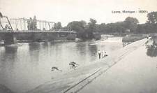 Lyons MI Michigan Late 1800s Vintage Postcard Ionia County Railroad Bridge Swim picture