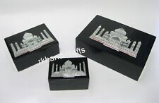 Set of 3 Pieces Marble Jewelry Box Taj Mahal Replica Art Inlay Work Giftable Box picture