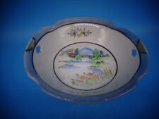 Vintage Japanese Porcelain Hand Painted Bowl w/ Cut Outs Scenic Blue Edge    S1 picture