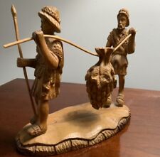 Vintage Joshua &Caleb Carrying Grapes Promised Land Carved-Israel Olive Wood picture