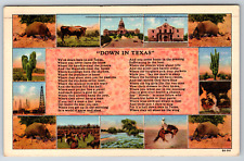 c1940s Down in Texas Poem Poetry West Multi-View Vintage Linen Postcard picture