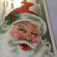 VTG 1950s Christmas Greeting Card Atomic Santa silver candles picture