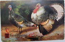 Antique Cordial Thanksgiving Greetings Tom & Hen Turkey Embossed Postcard j81 picture
