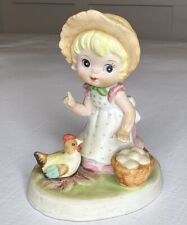 Vintage Farm Girl Figurine Lefton Egg Basket and Chickens picture
