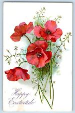 Harlan Iowa IA Postcard Easter Red Flowers Embossed Tuck c1910's Posted Antique picture