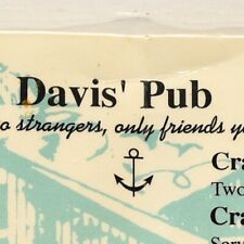 Vintage 1990s Davis Pub Restaurant Menu 400 Chester Avenue Annapolis Maryland picture