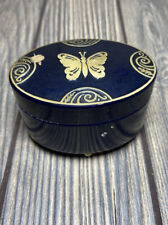 Vintage Lucretia Vanderbilt Blue Footed Powder Tin Butterfly Box Blue&Gold 2”x3” picture